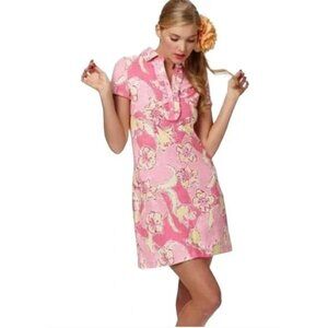 Lilly Pulitzer Carolyn Ruffle Shirt Dress Women M Pink Short Sleeve Preppy